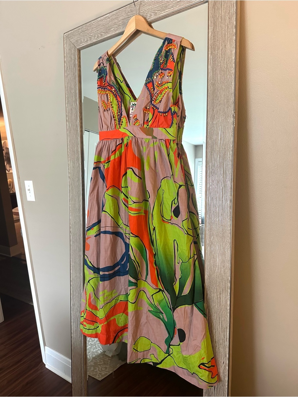 Roopa Pemmaraju Anthropologie Patterned Beaded Midi Dress Size Small